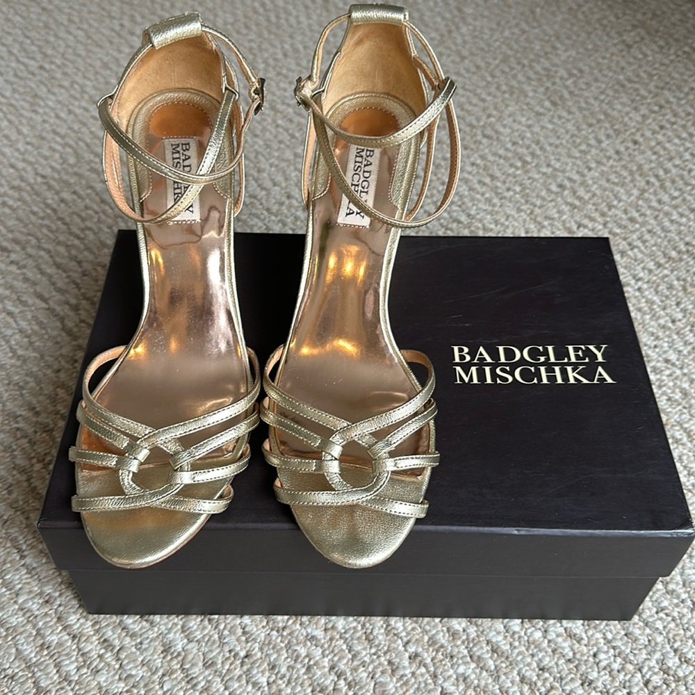 Badgley Mischka - Gold Wedge Sandals.